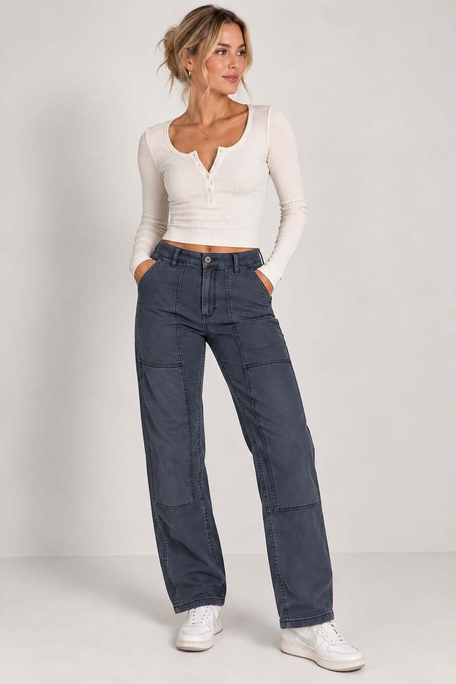 Pilcro Utility Pants Size 29 Dark Gray Cargo Wide Leg Charcoal